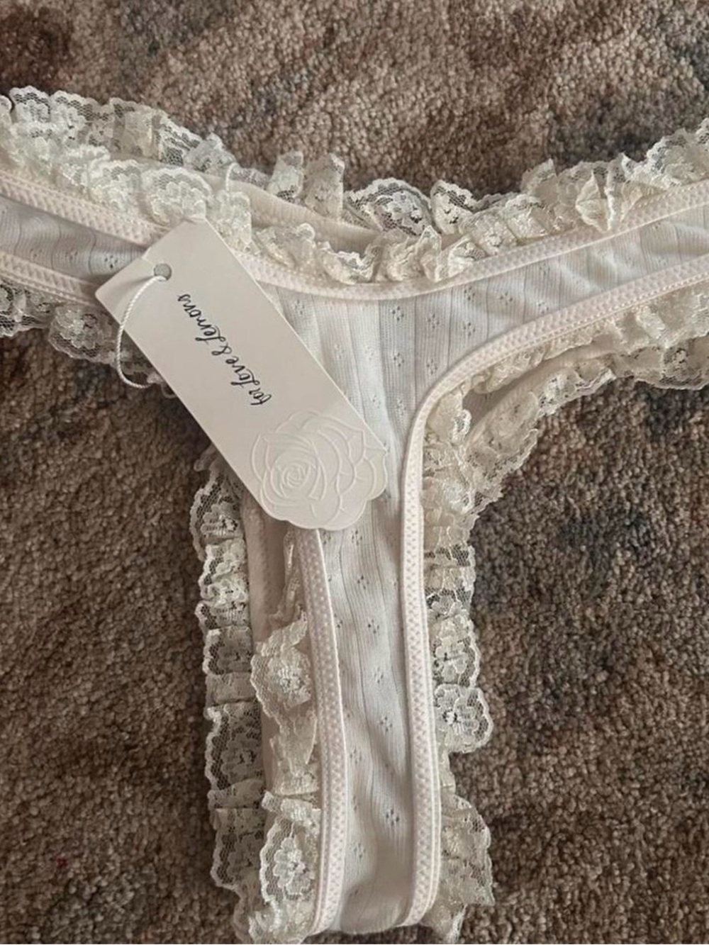 For Love And Lemons Ivory Ruffled Lace Coquette Thong xxs - Picture 2 of 3